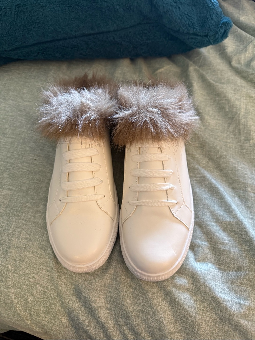 Cape Robbin Cream Faux Fur-Trim Slip-On Sneakers